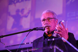 Edward James Olmos accepting Arpa's 2018 Lifetime Achievement Award